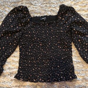 Madewell Floral Black Smocked Women's Top, size XS